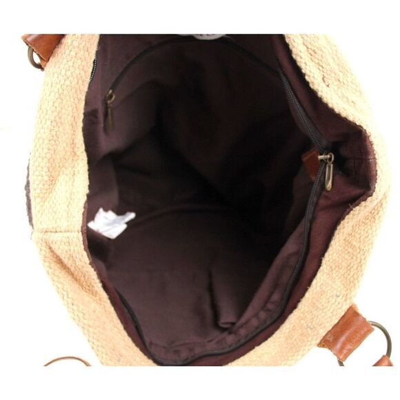 CROSSTREE LANE MULTICOLOR COTTON BROWN LEATHER HANDLES ZIP SHOULDER BAG HANDBAG - Picture 9 of 15